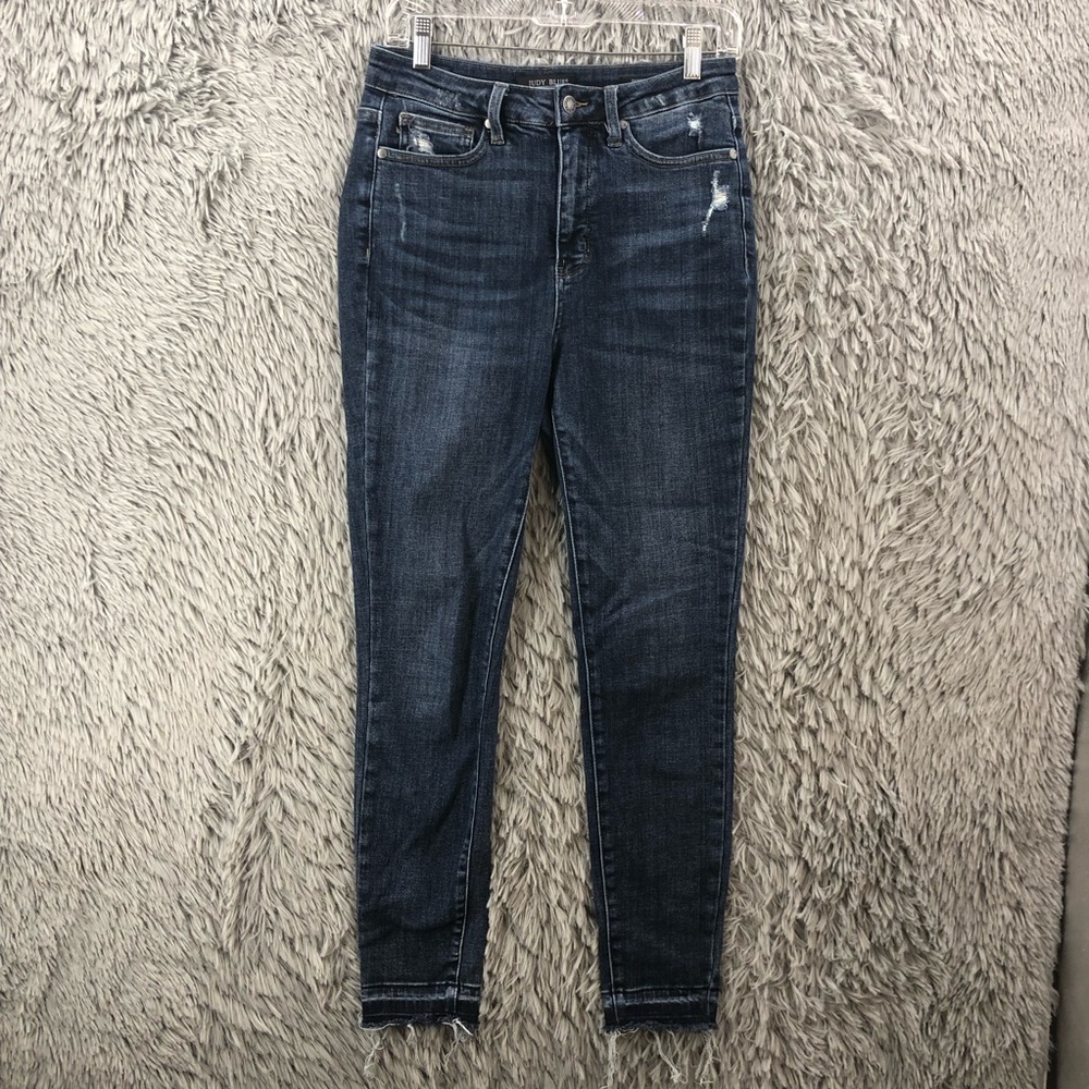 Judy Blue Jeans Womens Size 28 Blue Skinny Fit High Rise Distressed Raw Hem